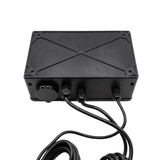 Back view of the EvoHeat Evo Connect pool heat pump controller showing cable glands, covered outlet port, and mounting points.