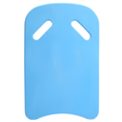 Front view studio product photo of a light blue EVA foam swim kickboard featuring two integrated angled hand grip cutouts on an isolated white background.
