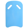 Front view studio product photo of a light blue EVA foam swim kickboard featuring two integrated angled hand grip cutouts on an isolated white background.