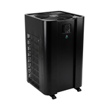 Three-quarter angled front view showing the top discharge fan and side ventilation of the Guardian Lux V 13kW pool heat pump.