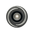 Direct overhead front view of a Halo 3 Directional plastic spa jet internal insert, featuring a textured dark grey bezel with three silver crescent accents and a central eyeball-style directional nozzle.
