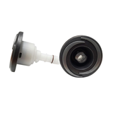 Two Halo 3 ROTO plastic spa jet internal inserts, one displayed in side profile showing its white plastic body and stem with O-ring, and one displayed front-facing showing its textured dark grey bezel and rotational nozzle.
