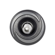 Direct overhead front view of a Halo 3 ROTO plastic spa jet internal insert, featuring a textured dark grey bezel with three crescent accents and a central rotational nozzle.