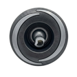 Direct overhead front view of a Halo 4.5 ROTO plastic spa jet internal insert, featuring a dark textured face with two curved light grey accent arcs and a central directional rotational nozzle.
