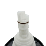 Close-up view of the white plastic stem end of a Halo 4.5 ROTO spa jet internal insert, showing a brown rubber O-ring seal, alignment tabs, and notched tip.