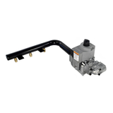 Top angled view of a Hayward liquid petroleum gas LPG propane conversion kit assembly for H-Series 150MJ heaters, detailing the main gas valve body regulator component and attached black burner manifold piping.