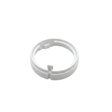 High-angle top view of a light grey plastic adapter ring for a HydroAir adjustable VSR spa jet, showing outer alignment slot, vertical tab, and inner mounting features.