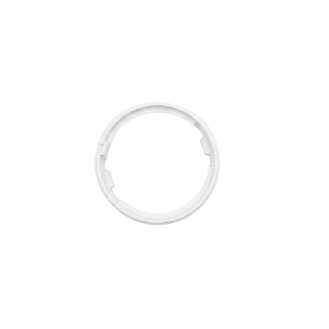 Direct overhead front view of a light grey plastic adapter ring for a HydroAir adjustable VSR spa jet, showing its circular profile and internal mounting tabs.
