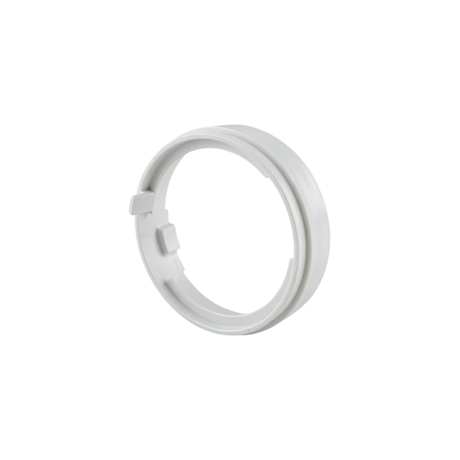 Three-quarter angled view of a light grey plastic adapter ring for a HydroAir adjustable VSR spa jet, showing inner mounting tabs and alignment ridge.