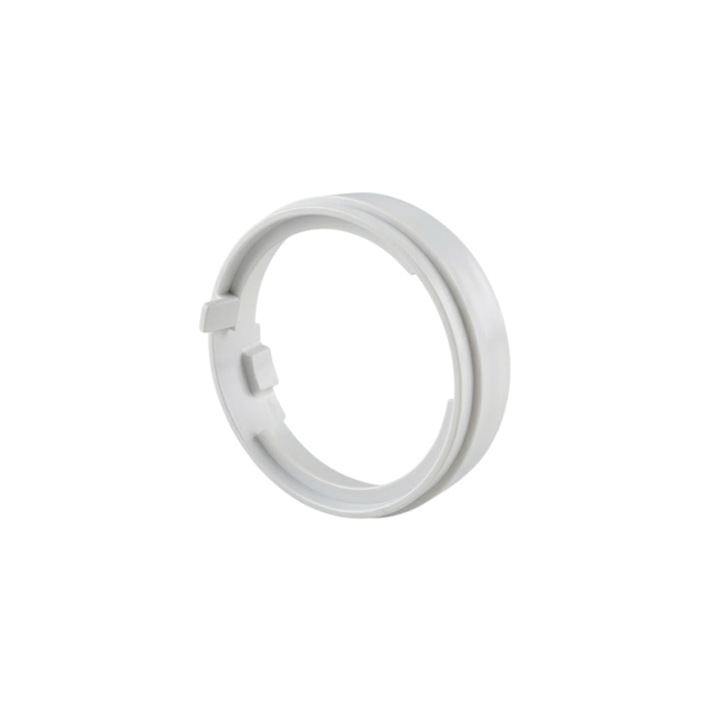 Three-quarter angled view of a light grey plastic adapter ring for a HydroAir adjustable VSR spa jet, showing inner mounting tabs and alignment ridge.