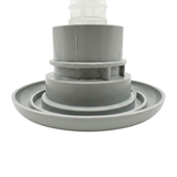 Close-up horizontal profile view of the base flange on a grey HydroAir adjustable VSR spa jet internal insert, showing the smooth outer face bezel and stepped housing collar.