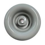 Direct overhead front view of a grey HydroAir adjustable VSR spa jet internal insert, featuring a smooth rounded outer bezel ring and a central rotational nozzle.