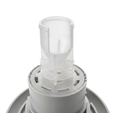 Close-up view of the translucent plastic stem on a grey HydroAir adjustable VSR spa jet internal insert, showing ribbed support structure and a notched open end.