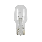 Front view of an unmarked inground spa GE912 12V light globe, showing the clear glass envelope, internal wire filament, and T10 wedge base.