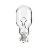 Front view of an inground spa GE912 12V incandescent light globe, showing a clear glass envelope, internal filament wire structure, and a T10 wedge base.