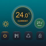 Digital thermostat interface showing a current temperature of 24.0°C in a large central circle, a target temperature of 27.