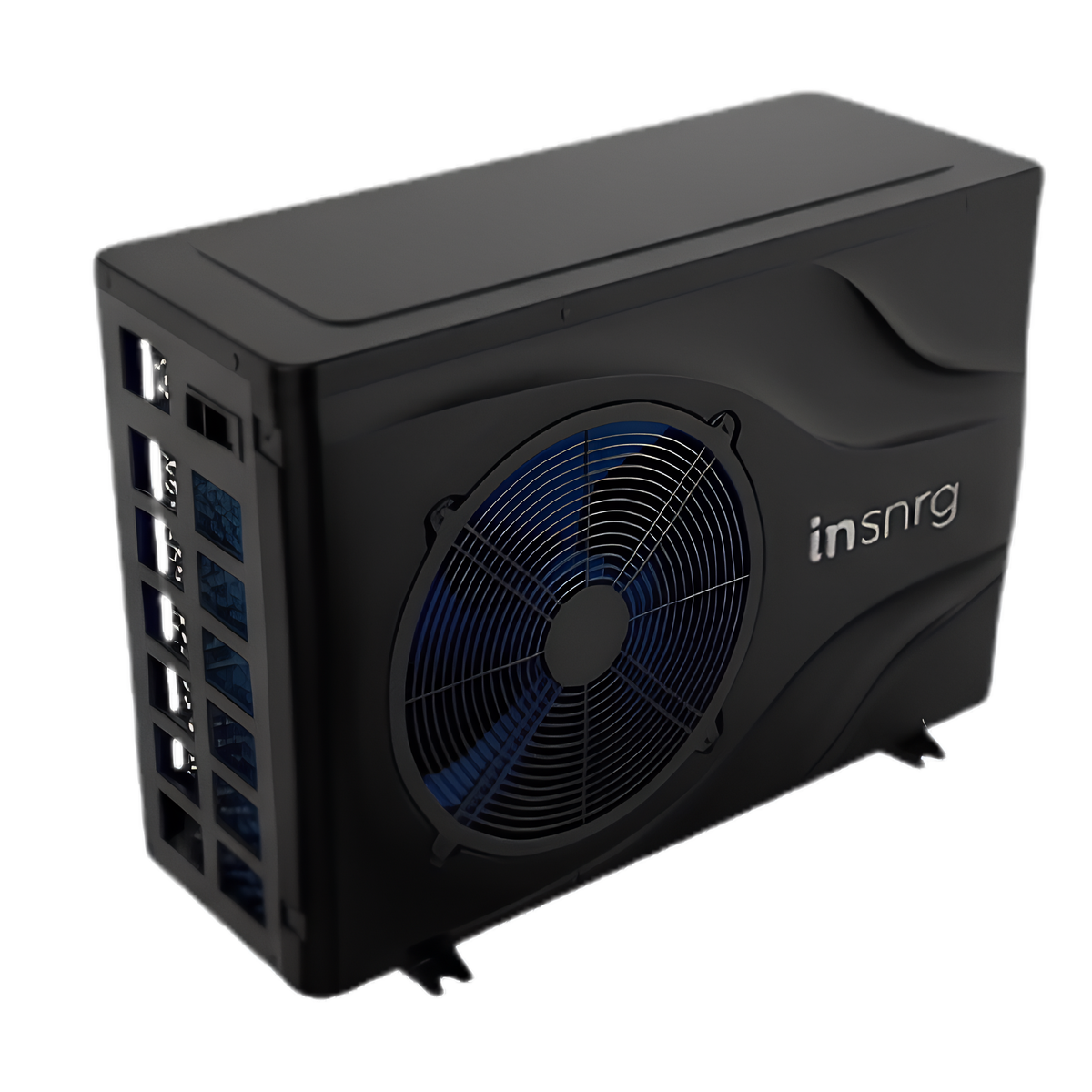 Side view of Insnrg HI pool heat pump showcasing the design 