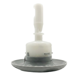 Profile view of the body housing and stem assembly on a Jet Cyc Luxury Adj Swirl Emerald 3.5 spa jet insert, showing the grey face flange, inner collar clips, translucent white casing, and extended stem.