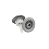 Dual product view of two Jet Cyc Luxury Adj Swirl Emerald 3.5 spa jet inserts, displaying one jet angled to show the translucent white body stem alongside a second jet showing the direct front face with textured scalloped grey bezel and central swirl nozzle.