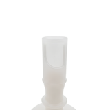 Close-up view of the translucent white plastic lower stem on a Jet Cyc Luxury Adj Swirl Emerald 3.5 spa jet insert, showing the side port cutout notch and lower retaining lip.