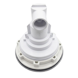 Profile view of the rear body and stem assembly on a Jumbo Mssg 7in spa jet internal insert, showing the white plastic stepped casing stamped with number 23572, perimeter notch tabs, and right-angle water intake port.