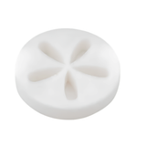 Angled view of a white Life Spa Disc reusable oil absorbing foam sponge for hot tubs and swimming pools on a white background.