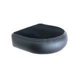 An angled side profile view of a black Life Spa Booster Seat cushion isolated on a white background, highlighting its thick inflatable vinyl base and textured textilene mesh top cover designed for hot tub comfort.