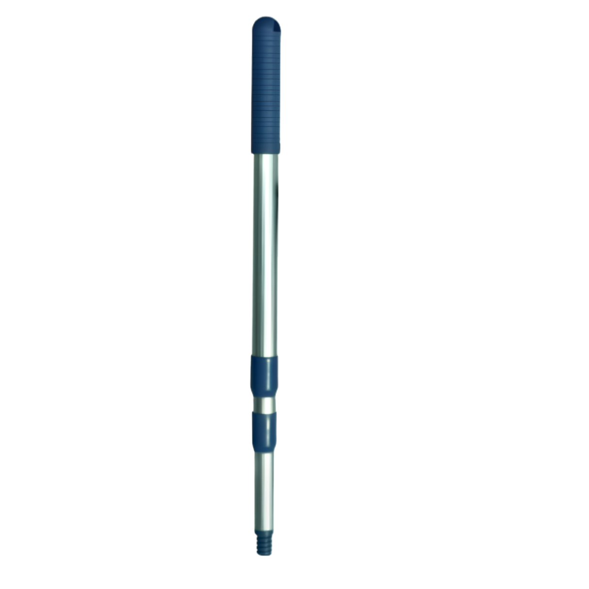 Vertical view of Life Spa 4ft telescopic extension pole showing the ribbed blue handle and threaded connection end for spa maintenance attachments.