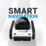 Promotional graphic for the Madimack Freedom i30 cordless robotic pool cleaner highlighting Smart Navigation, featuring a front view of the unit positioned over abstract clean navigation pathway graphics.