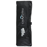 Studio product photo of the Maytronics Dolphin caddy cover neatly folded into its rectangular black storage case on an isolated white background, featuring printed white Maytronics and Dolphin brand logos with the blue wave accent.