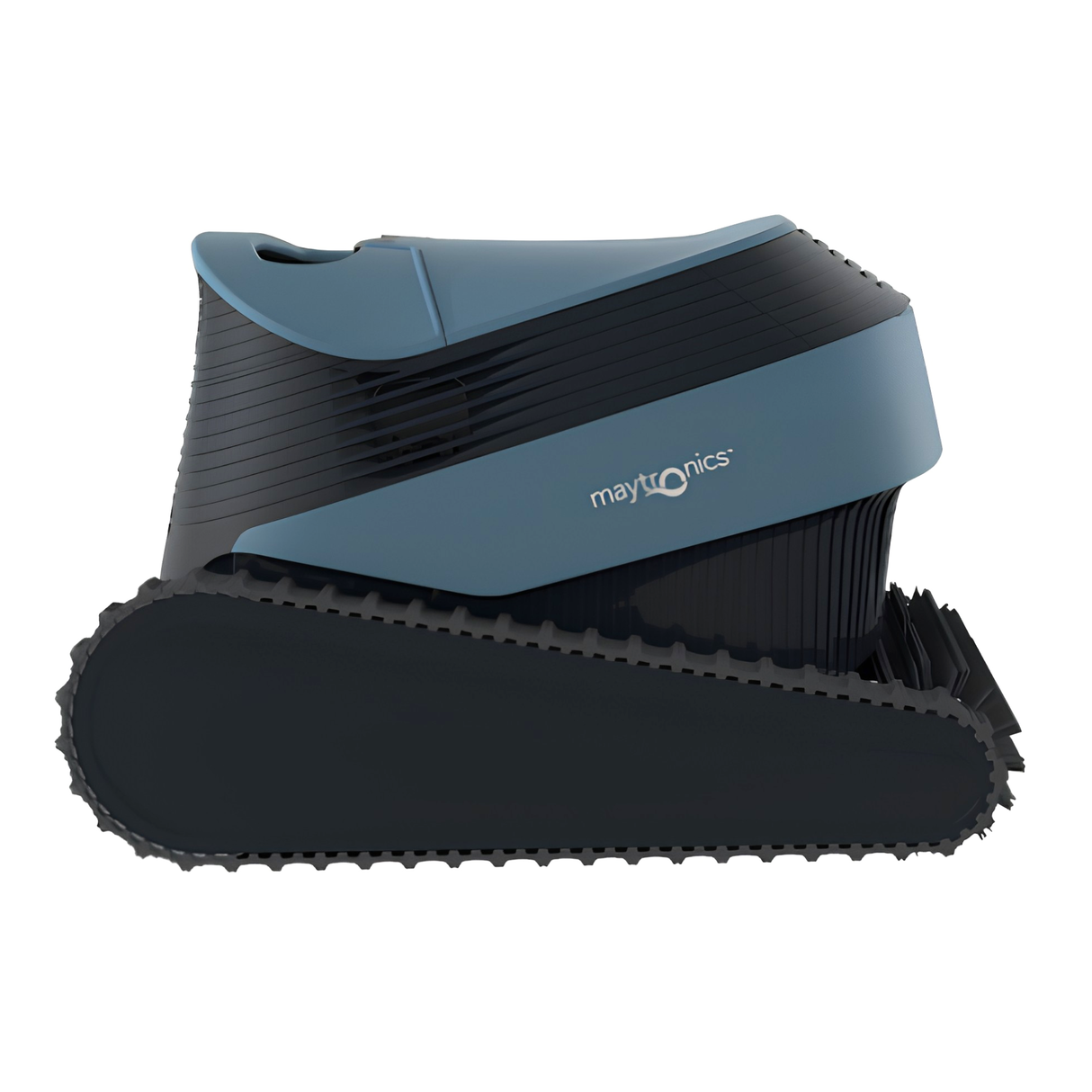Side view of the Maytronics Dolphin S1000 robotic pool cleaner highlighting the continuous rubber track and white brand logo
