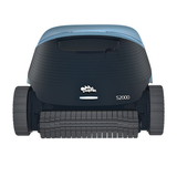 Front view of the Maytronics Dolphin S2000 robotic pool cleaner showing the central Dolphin logo, LED light bar, and active scrubbing roller brush.