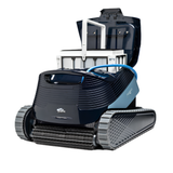Maytronics Dolphin S3000 robotic pool cleaner with its top lid open, showcasing the removable white ultra-fine filter canister basket on a white background.