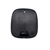 Top-down studio product view of the Maytronics Dolphin Skimmi 200 robotic pool skimmer on an isolated white background, showing its square-rounded shape, dark solar panel surface, top handle latch, and status control module with Skimmi 200 branding.