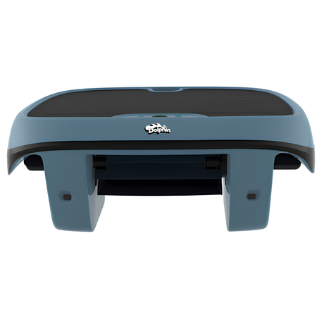 Straight front view of the Maytronics Dolphin Skimmi 300 solar-powered pool cleaner chassis isolated on a white background.