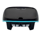 Rear perspective of the Maytronics Dolphin Skimmi solar pool skimmer showing the slide-out filter basket housing.