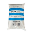 Olsson's 10kg bag of 100% natural sea salt for swimming pools, featuring a white bag with blue stripes and the "Product of Australia" logo.