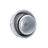 Direct end-on view showing the inner bore of a white Onga spa bath pump swivel tail union coupling, highlighting the black O-ring seal, internal air bleed valve inlet, and threaded outer collar isolated on white.