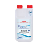 1L bottle of Poppits Peroxsil 395 Chlorine Free Pool Sanitizer, a hydrogen peroxide and silver-based formula ideal for swimmers with sensitive skin, asthma, or allergies.