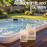 Poppits Pool &amp; Spa Complete, in 1L and 5L sizes available options for routine maintenance.