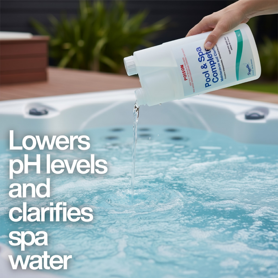 Pool &amp; Spa Complete into a hot tub to lower pH levels and clarify the water