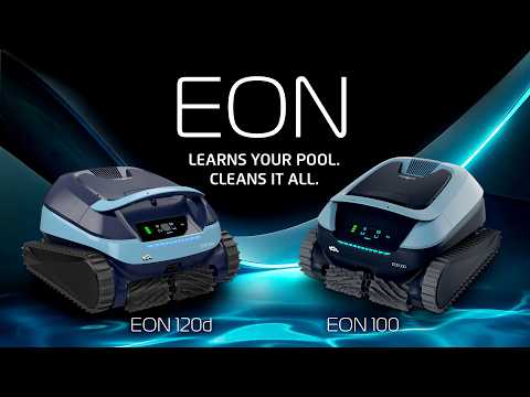 Maytronics Dolphin EON robotic pool cleaner video thumbnail comparing the Dolphin EON 120d and Dolphin EON 100 cordless models side-by-side with promotional text