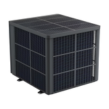 Three-quarter studio view from the rear above of a matte grey Sensaheat TDX Series pool heat pump, displaying its top air discharge grille, mesh rear and side air intake panels, and base mounting brackets.