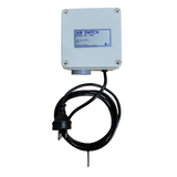Front product view of the Space Age Electronics AS01 standard single outlet 10A pool air switch controller with a coiled black power cord and standard 3-pin plug.