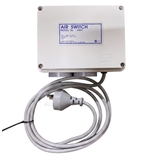 Front product view of the standard Space Age Electronics AS02 10A pool air switch controller with coiled grey power cord and standard 3-pin plug.