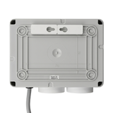 Rear view of Space Age Electronics AS02 standard 10A pool air switch controller housing showing mounting brackets and 112mm by 72mm installation template dimensions