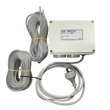 Space Age Electronics AS02 standard 10A dual outlet pool air switch kit, including the controller box, grey power cord, and two bundled rolls of clear vinyl air tubing.