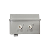 Side view of the Space Age Electronics AS02-H heavy duty 15A pool air switch controller showing the dual plastic pneumatic tube nozzles on a white background.