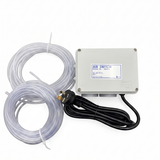 Space Age Electronics AS02-H heavy duty 15A pool air switch controller kit including the main control box, heavy-duty power cord, and a bundled roll of clear vinyl air tubing.