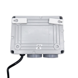 Rear view of Space Age Electronics AS02-H heavy duty 15A pool air switch controller showing wall mounting brackets and enclosure dimensions template.